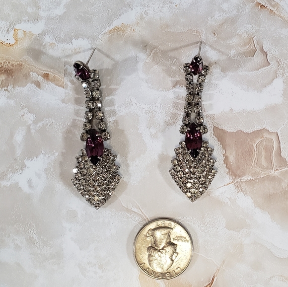 Vintage 90's amethyst rhinestone earrings - Picture 3 of 4